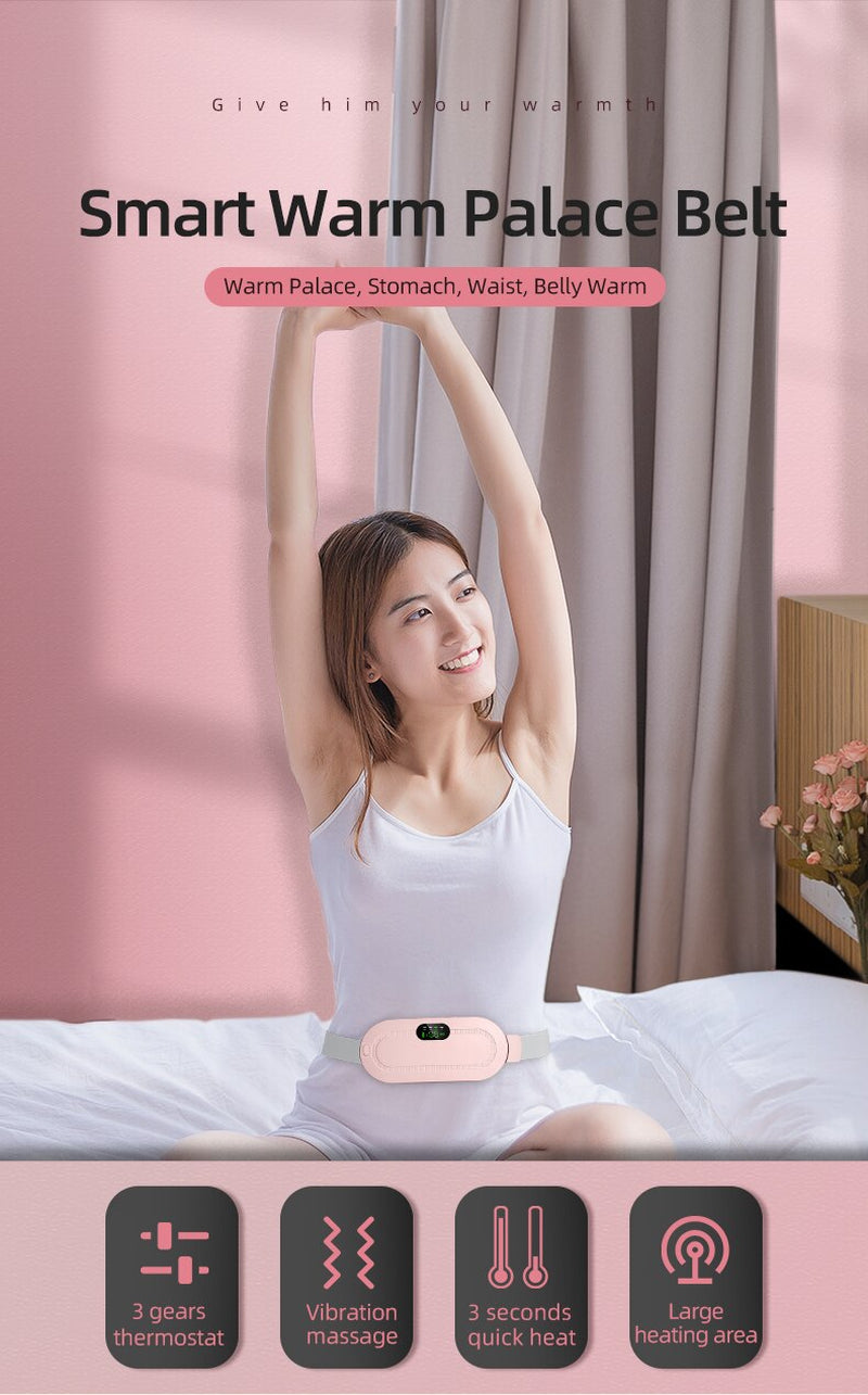 Menstrual Heating Pad Abdominal Massager Smart Warm Palace Belt Waist Vibration Massage Device for Cramps Period Pain Relief